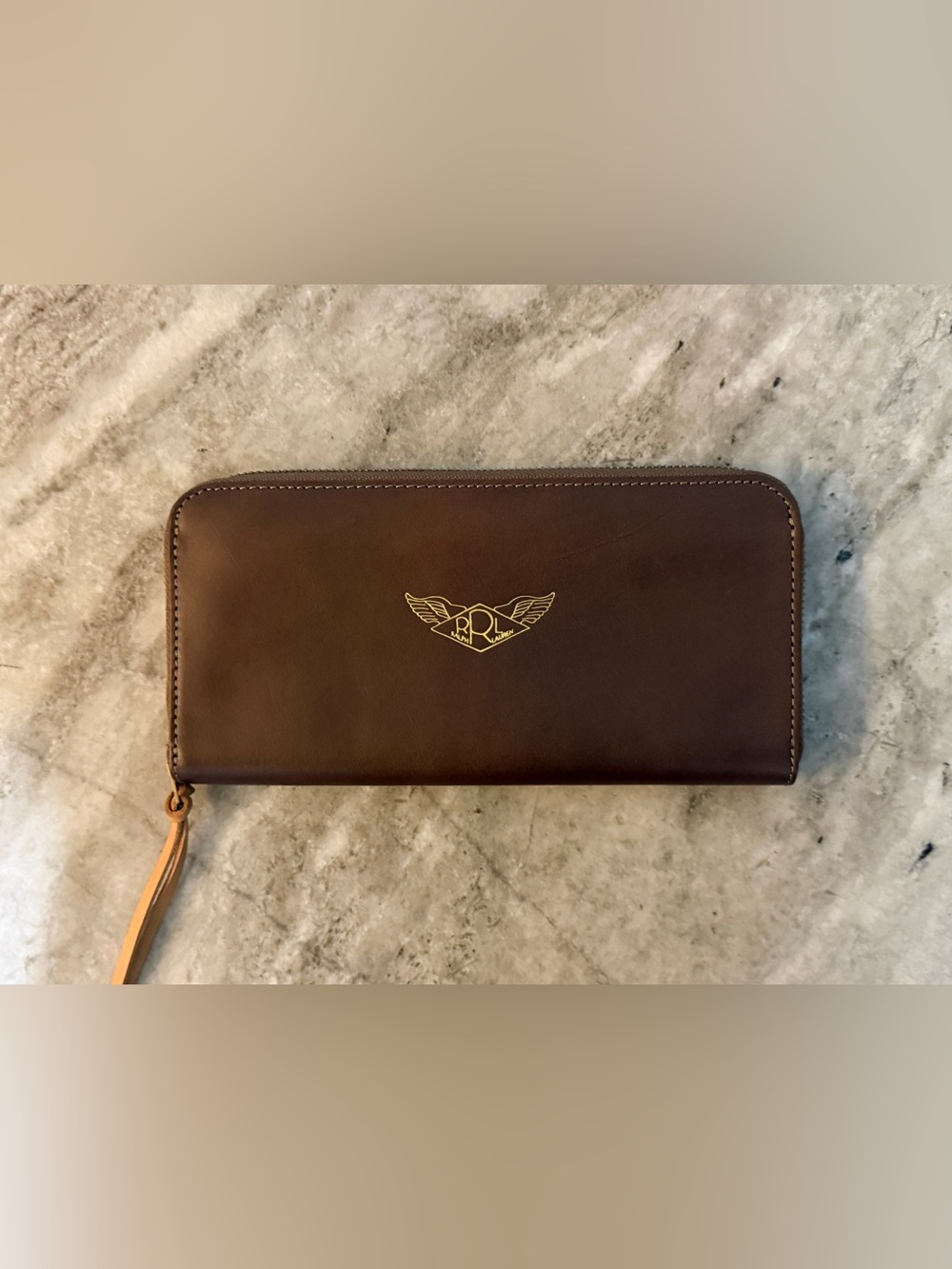 RRL Core Icon Continental Long Wallet Leather Brown Double RL Zip Ralph Lauren